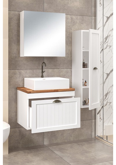 %100 Mdf 65 Cm Aren Banyo Dolabı + 30 Cm Aren Boy Dolabı Beyaz