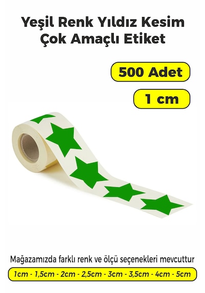 Yeşil Renk Yıldız Kesim Sticker Etiket 1cm - 500 Adet Yeşil