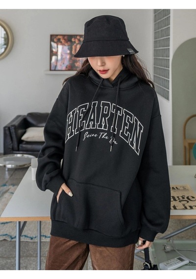Kadın Hearten Baskılı Oversize Sweatshirt Siyah