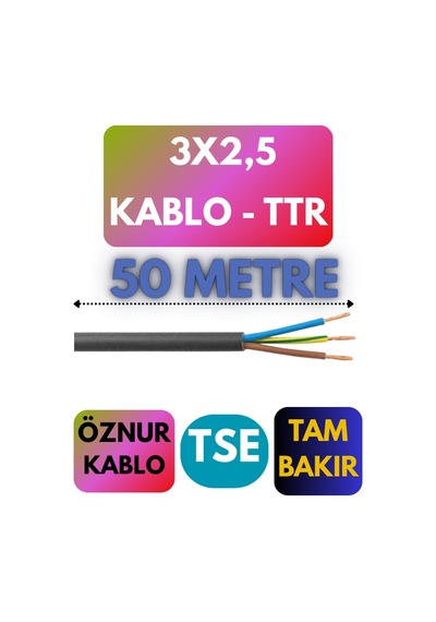 Öznur 3x2,5 Ttr Kablo Metre Seçenekli Siyah - 50 Metre