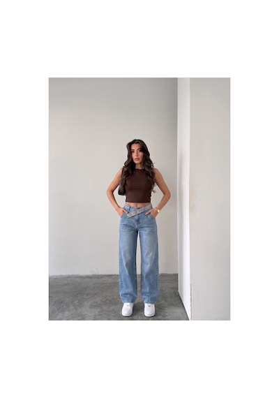 Bluemarlin Kemer Dilli Taş Detaylı Taş İşlemli Straight Jeans Taş