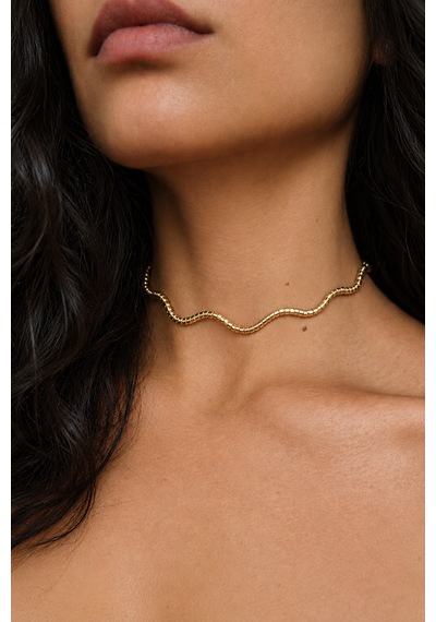 Aura Collection Ondine Dorika Model Dalgalı Gold Choker Kolye Altın Altın