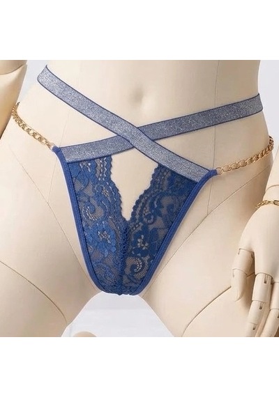Biçomi Bicomi Safir Esintisi: Konforlu Ve Zincir Detaylı Dantelli Premium String Mavi