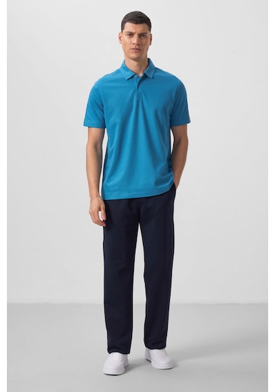 Tommylife Tommy Life Saks Basic Göğüs Logolu Standart Kalıp Triko Polo Yaka Erkek T-shirt - 87768 Saks
