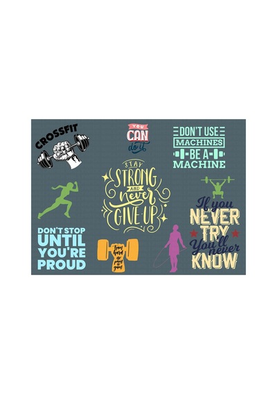 Gym Salonu Karma Sloganlar Poster Duvar Kağıdı Çok Renkli