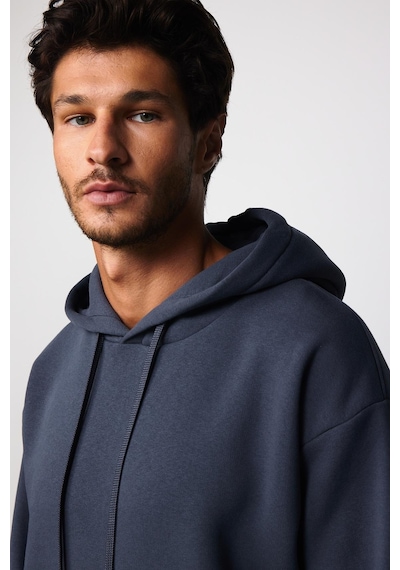 Tudors Oversize Pamuk Kapüşonlu Basıc Gri Unisex Sweatshirt-29005-gri Gri