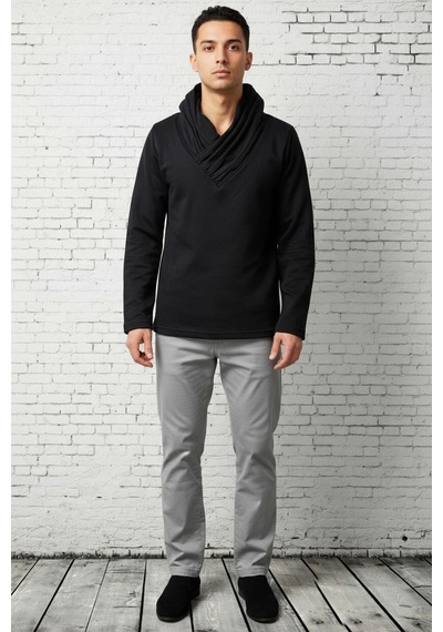 Black Steel Şal Yaka Casual Erkek Sweatshırt Siyah