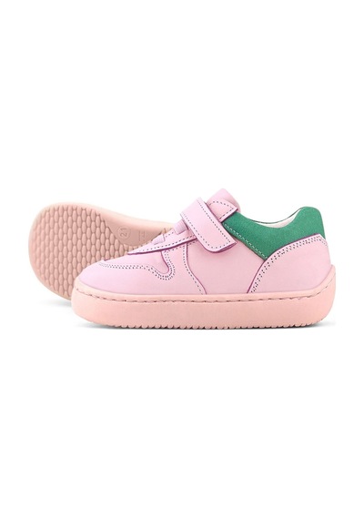 Rakerplus Bob Hakiki Deri Pembe Yeşil Barefoot Cırtlı Lastikli Bebek Sneaker Ayakkabı Pembe