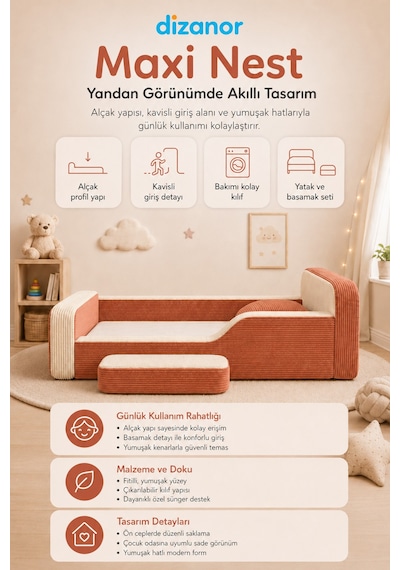 Dizanor Maxi Nest Montessori Çocuk Karyola Yatak Seti Kiremit Fitilli 140 X 200 Dizanor Maxi Nest Montessori Çocuk Karyola Yatak Seti Kiremit Fitilli 140 X 200