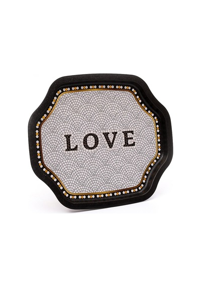 Mosaic Love Desenli Büyük Sekizgen Metal Tepsi, 27 X 33 Cm