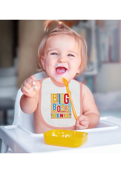 BK Kids Kişiye Özel Pembe Bebek Mama Önlüğü - Model 112 Pembe