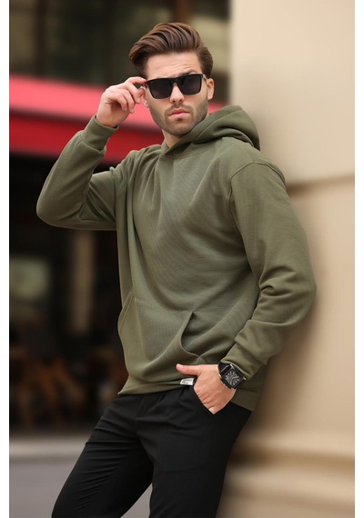 Madmext Haki Kapüşonlu Cep Detaylı Sweatshirt 7095 Haki