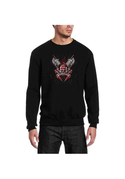Skull Baskılı Siyah Erkek Örme Sweatshirt (528886986)