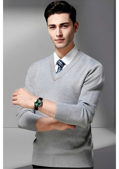 Tezzgelsin Erkek V Yaka Uzun Kol Triko Tüylenmez Süveter Erkek Slim Fit Süveter Gri