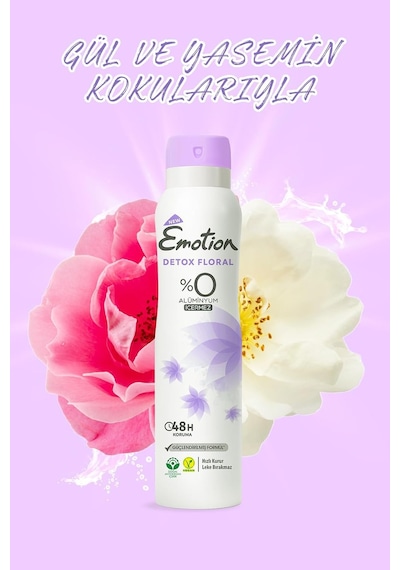 Detox Floral Kadın Alüminyumsuz Vegan Deodorant, 4x150 Ml, Hızlı Kurur, Leke Bırakmaz