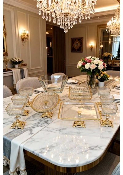 Elta Collection Assa Bazaar 10 Parça Gold Metal Ayaklı Sunum Seti Altın