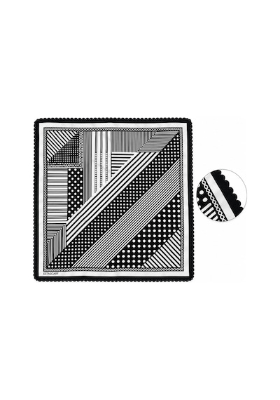 Tarzını Seç Siyah Beyaz Geometrik Ritim Desenli Dantel Oya Kesim Fular / Bandana 70 X 70 Cm