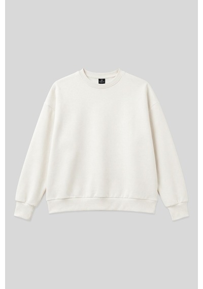 Ekru Basic O Yaka Oversize Kadın Sweatshirt - 97053 Ekru