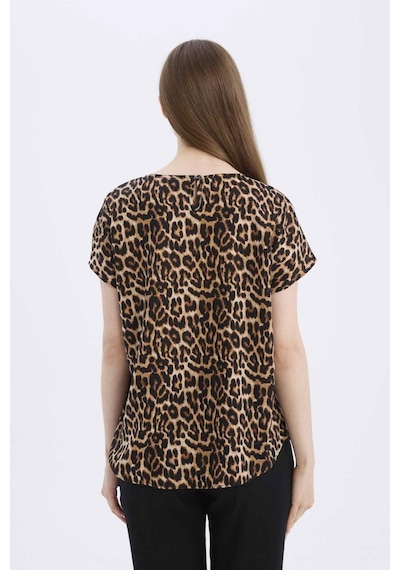 DeFacto Regular Fit Leopar Desenli Bisiklet Yaka Kısa Kollu Bluz E7038AX25SPBG150