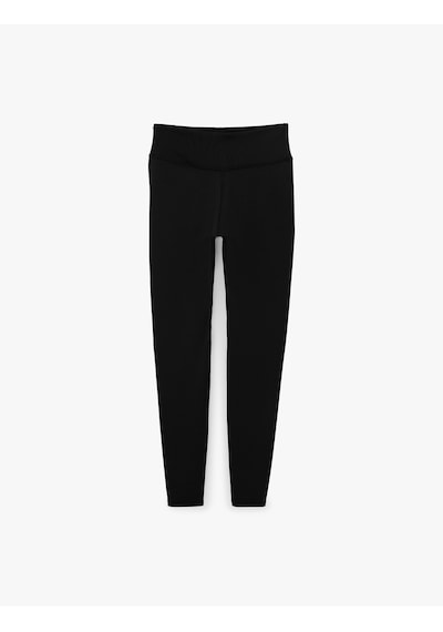 Koton Yüksek Bel Slim Fit Dikiş Detaylı İnterlok Spor Tayt Siyah 7wak40109nk