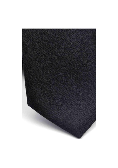 Gaffy Siyah Şal Desenli Dokuma Kumaş Mendilli Slim Fit Kravat // Sdk-250201 Siyah
