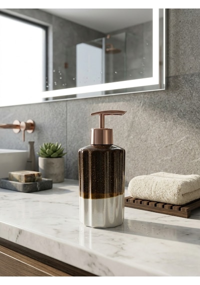 Gold Seramik Sıvı Sabunluk Lüks Banyo & Mutfak Sabun Dispenseri Dekoratif Koyu Kahverengi