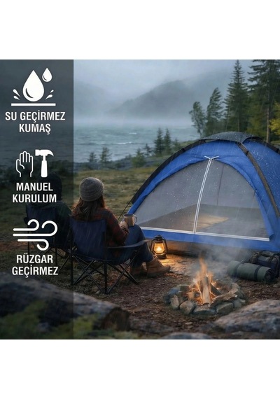 3 Kişilik Manuel Kamp Çadırı Düz Kapılı Outdoor Aile, Doğa, Piknik Ve Kamp Çadırı 200x150x110 Cm Çok Renkli