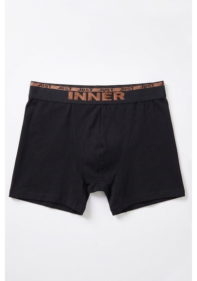 Just Inner Erkek Pamuklu Boxer Kabartma Bel Lastikli İç Giyim Konforu 135001 Siyah