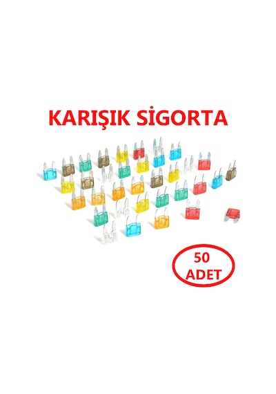 50'li Araç Mini Bıçak Sigorta 50 Adet Karışık Amperler