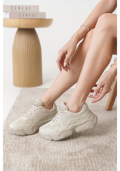 Daxtors D0141 Kadın Günlük Ortopedik Sneaker Spor Ayakkabı Bej
