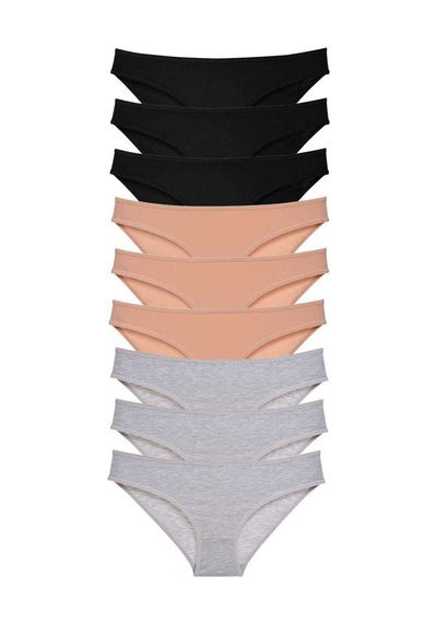 9 Adet Süper Eko Set Likralı Kadın Slip Külot Siyah Ten Gri Beden: Xl Standart