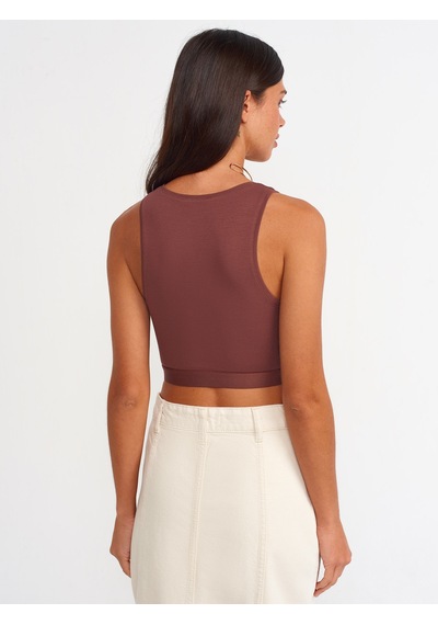 Dilvin Crop Top  101A30114 Kahve Kahverengi