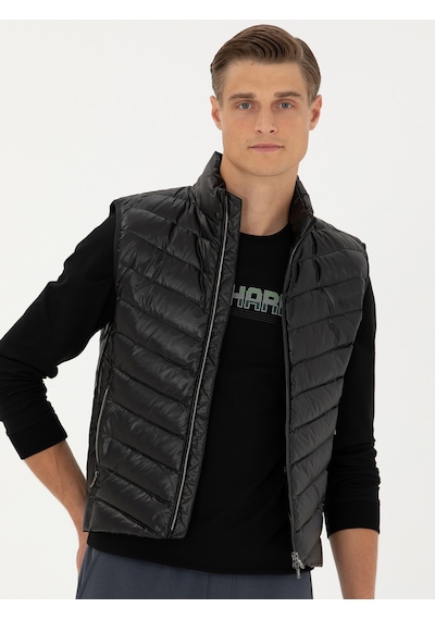 Cacharel Siyah Slim Fit İnce Kapitone Mont Yelek