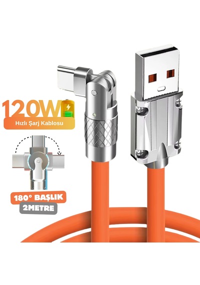 6016 Usb To Type C Hızlı Şarj Data Kablosu Çevirici Dönüştürücü Adaptör 180 Döner 120w 2m