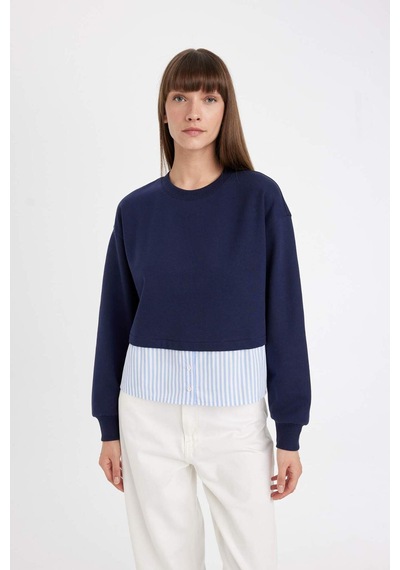 DeFacto Relax Fit Bisiklet Yaka Etek Ucu Detaylı Basic Düz Sweatshirt D5747AX24AUNV251