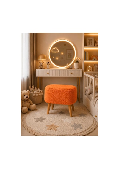 Pufly Peluş Çok Amaçlı Dekoratif Puf Koltuk Dekoratif Puf Ahşap Ayaklı Puf 30x60 Turuncu Turuncu