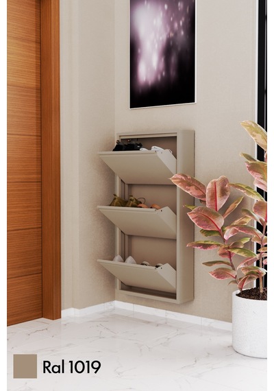 Evdemo 3 Kapaklı Metal Ayakkabılık Cappuccino