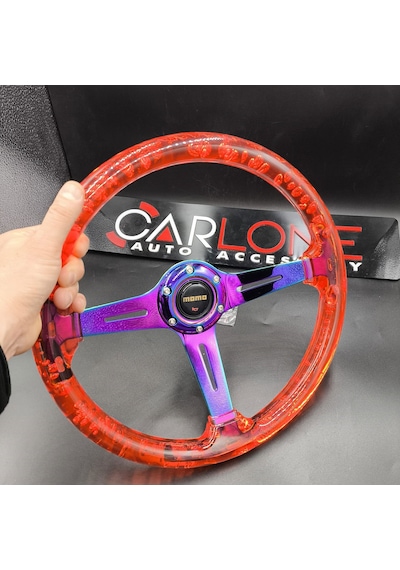 Şeffaf Direksiyon Momo 35cm Kabarcıklı Direksiyon Kırmızı Kırmızı