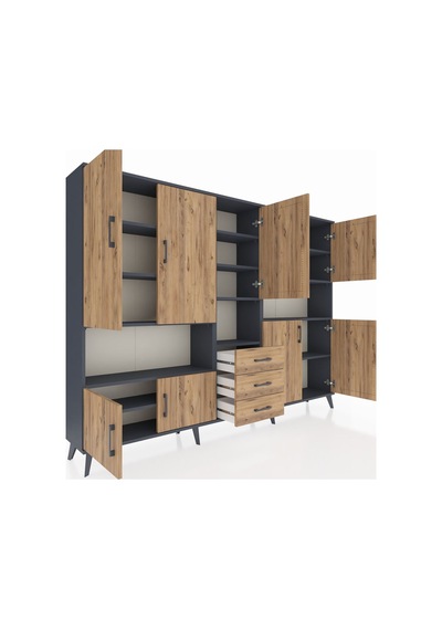 Arges Dolap 13 Raflı 3 Çekmeceli 9 Kapaklı 220x30x163 Antrasit-ça Antrasit-çam