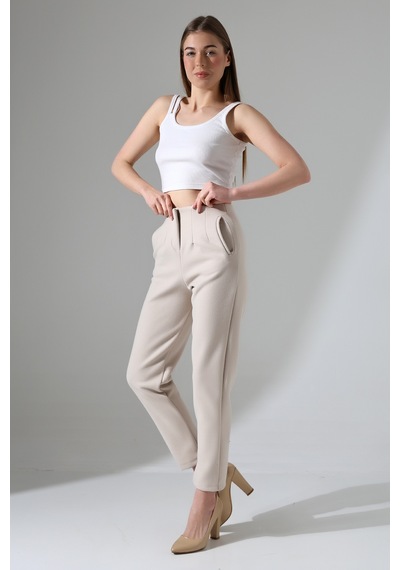 Gugus Kadın Maskülen/havuç Kaşe Pantolon Trend Model Ekru