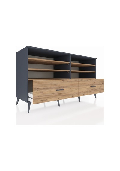 Kronos Konsol 6 Raflı 2 Çekmeceli 176x59x99 Antrasit-çam Antrasit-çam