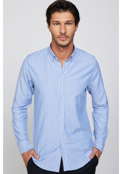 Tudors Slim Fit Uzun Kol Çizgili Yaka Düğmeli Erkek Gömlek-28525-multi Çok Renkli
