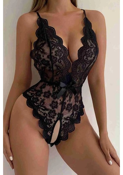 New Dreams Modern Göz Alıcı Dantelli Siyah Jartiyer Gecelik Kombin Set Siyah
