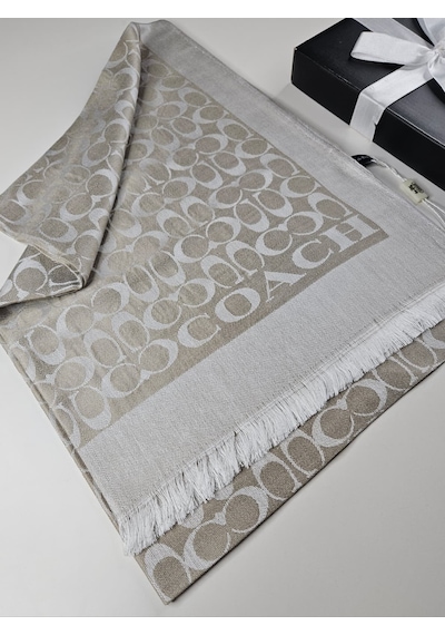Miorel Scarfs C Desen Çift Taraflı Kaşmir İpek Şal 4 Mevsim Pamuk Şal Bej Krem
