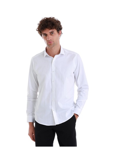 Hatemoğlu Beyaz Slim Fit Düz 100% Pamuk Açık İtalyan Yaka Uzun Kollu Saten Gömlek 24d190000045 001 Beyaz