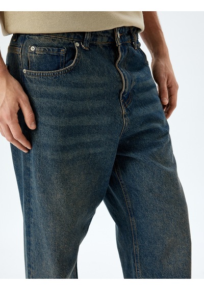 Koton Normal Bel Pamuklu Bol Baggy Jean Pantolon Petrol 5sam40038nd Petrol