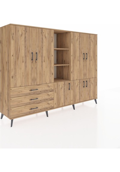 Hyperion Dolap 11 Raflı 3 Çekmeceli 7 Kapaklı 220x44x163 Çam-çam Çam-çam