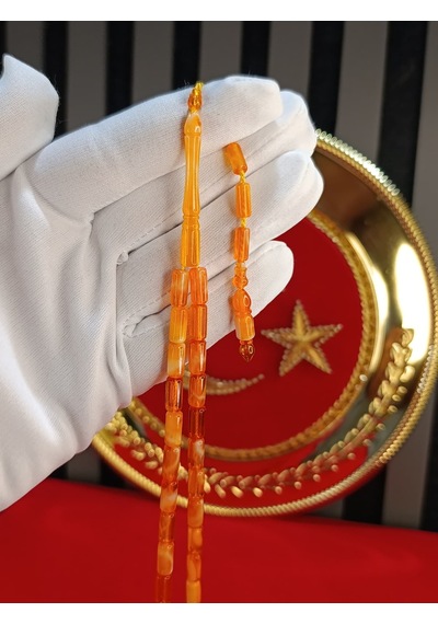 İthal Toz Kehribar Tesbih Kesme Kesim Turuncu Hareli