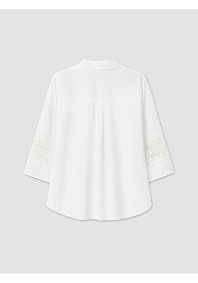 Lcw Everyday Ekru Gömlek Yaka Nakışlı Oversize Bluz