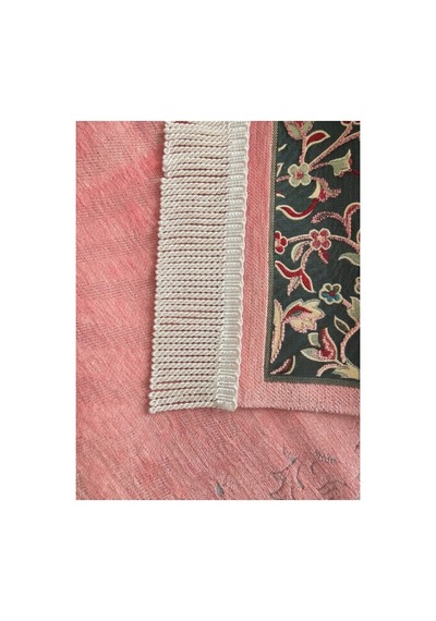 Pembe Çiçek Motifli Şönil Seccade Örgü Püsküllü Sade Standart Boyut